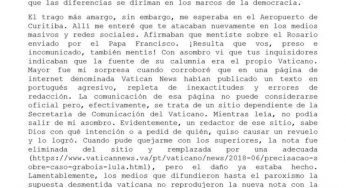 Carta do assessor Juan Gabrois em que confirma envio de Rosário a Lula pelo Papa