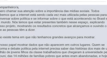 Lula publica mensagem sobre redes sociais