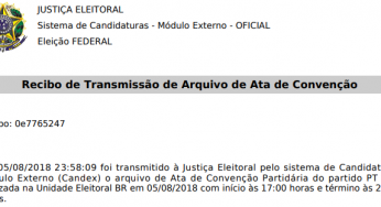 PT registra no TSE ata de convenção com candidaturas de Lula e Haddad