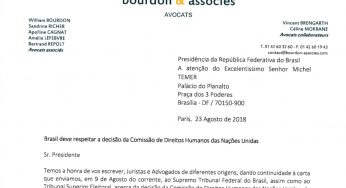 Manifesto de juristas internacionais: Brasil tem que cumprir determinação da ONU