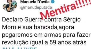 Tuíte de Manuela D’Ávila incitando a violência é FALSO