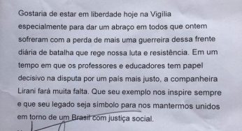 Lula envia carta à Vigília Lula Livre pela perda da professora Lirani