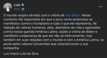 Lula saúda Biden e cobra fim das agressões a América Latina