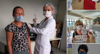 Vacina no braço e foto nas redes