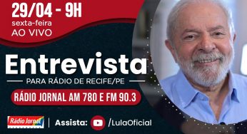 Lula dá entrevista à Rádio Jornal de Pernambuco, nesta sexta (29)