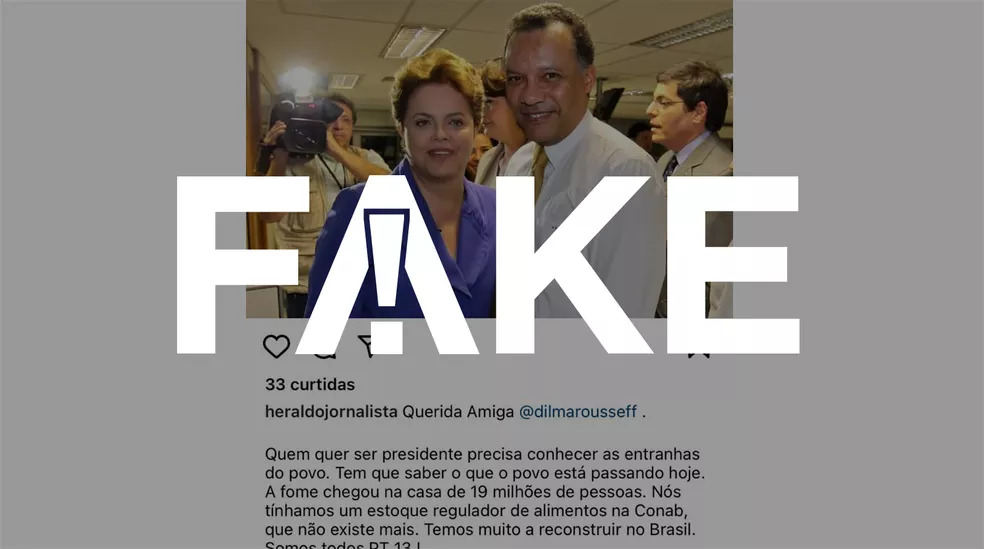 É #FAKE que jornalista Heraldo Pereira fez post em rede social com foto de Dilma Rousseff e frase 'somos todos PT'