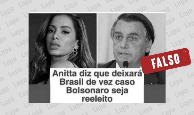 É falso que Anitta anunciou que deixará o Brasil caso Bolsonaro seja reeleito