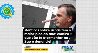 Mentiras sobre urnas têm o maior pico do ano: confira 5 que vão te atormentar no Zap e denuncie!