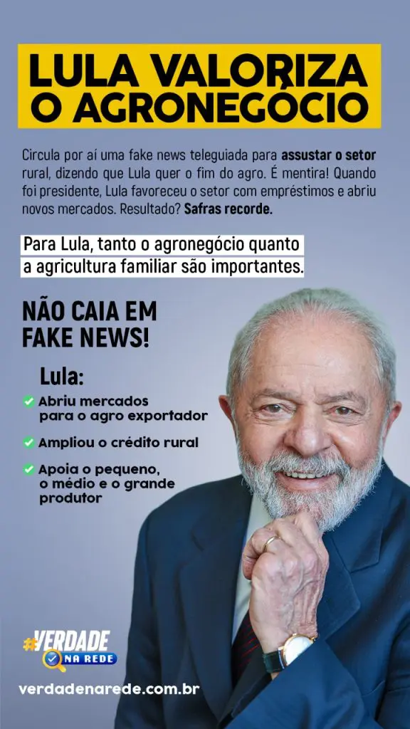 Lula não vai acabar com o agronegócio. Não caia em fake news!