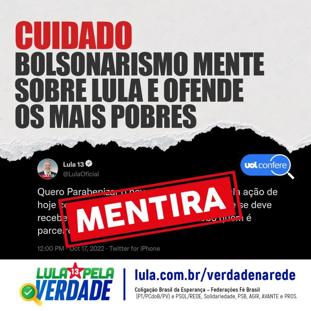 tuite mentiroso sobre lula em paraisópolis