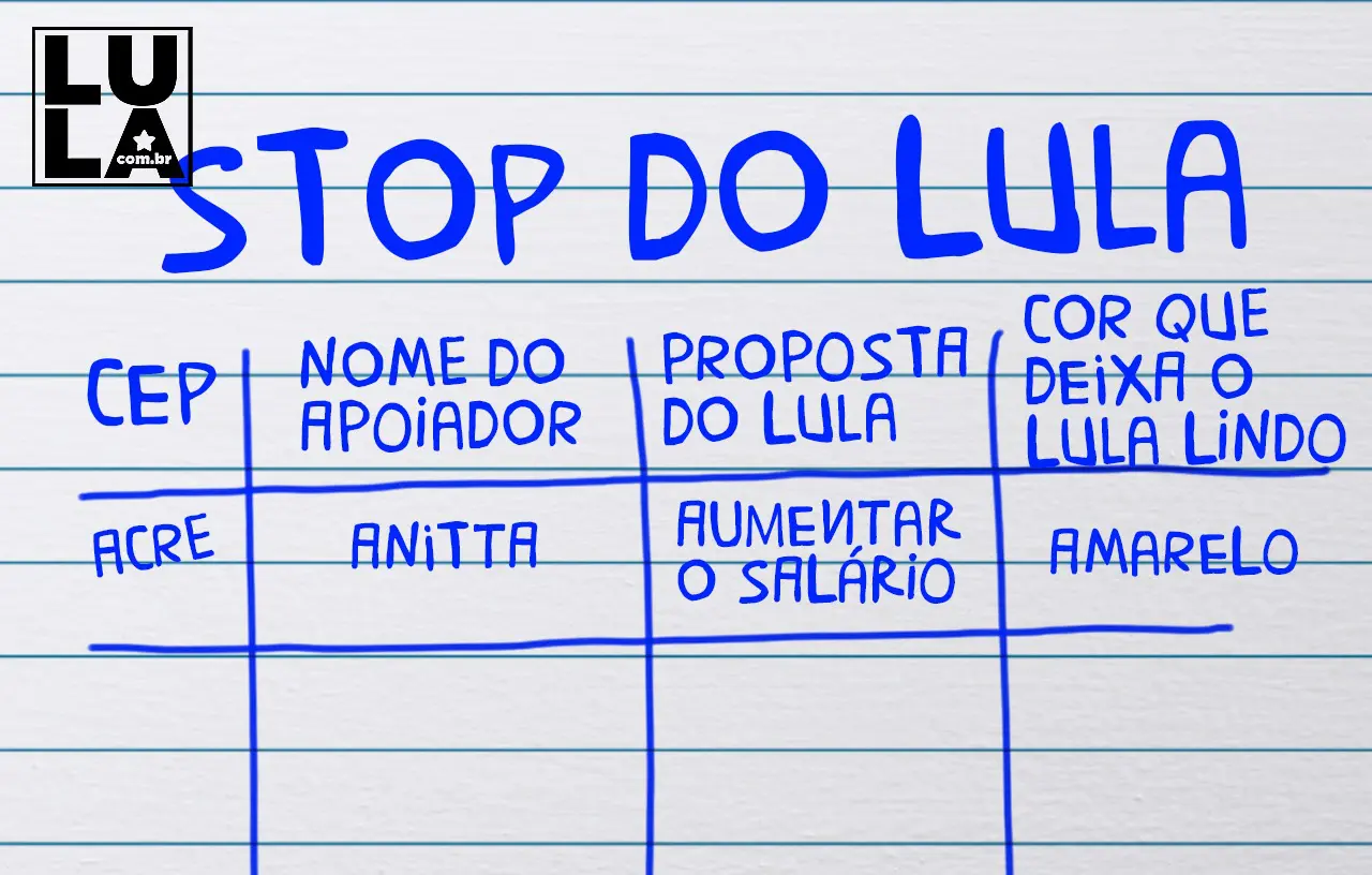 Stop ou adedonha do Lula: confira nosso jogo para conquistar votos e se divertir na véspera das eleições