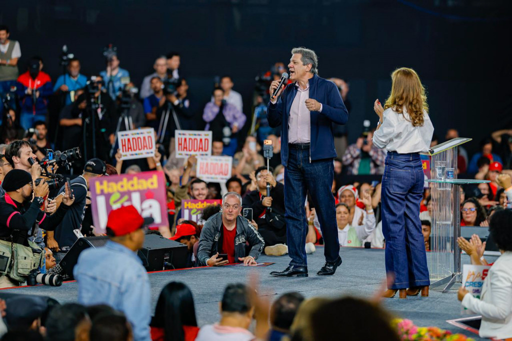 Fernando Haddad durante a convenção que oficializou o ex-ministro da Fazenda como candidato ao Governo de São Paulo. Foto: Ricardo Stuckert