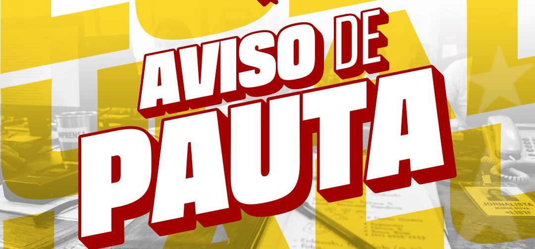 Card de fundo amarelo, escrito aviso de pauta em branco e margem vermelha